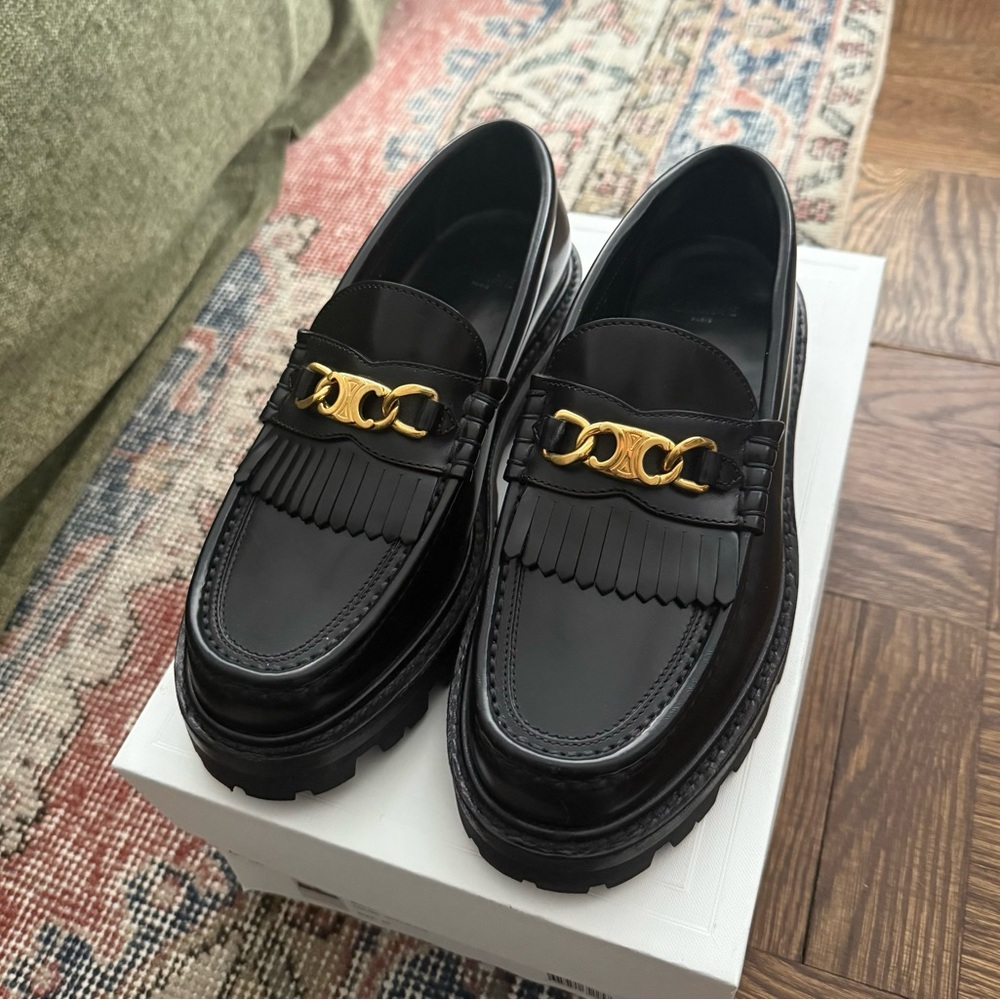 Celine Margaret Loafer with Triomphe Chain in Polished Bull